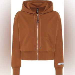 Adam Selman Sport Shrunken Zip Up Hoodie, Cinnamon, Cotton Cropped Stretch, S